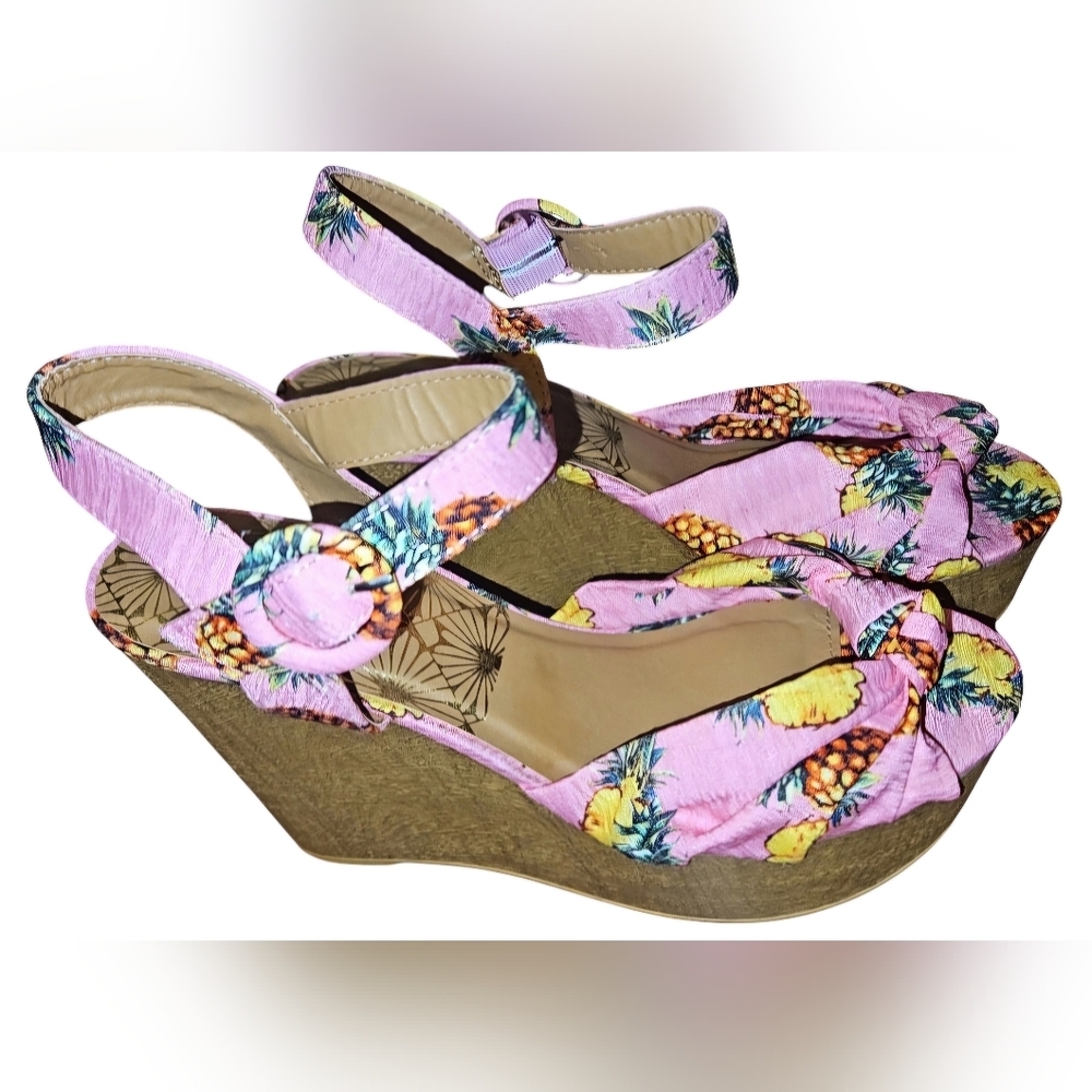 VENUS Tropical Vacation Pineapple Pink Pineapple Wedge Platform Sandals 8.5 - Picture 7 of 14
